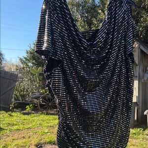 Shimmering Black and Silver Drape Top